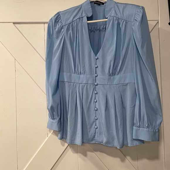 Bebe Light Blue Silk Blouse Sz M EUC - Picture 1 of 3